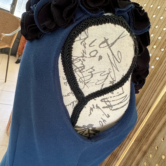 Adrienne Vittadini Size 4 Women's Sleeveless Sheath Blue Dress Ruffle Neckline - Picture 9 of 9